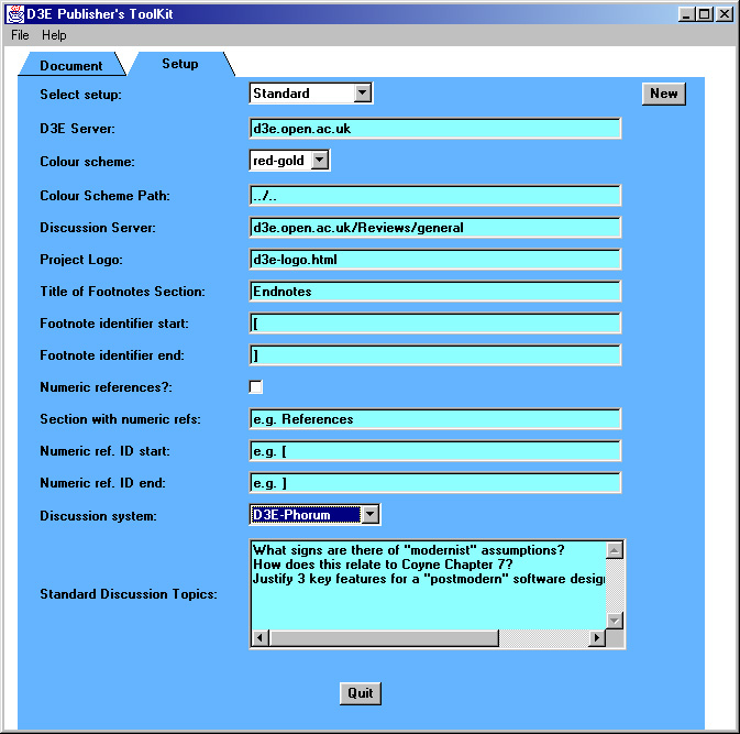 Settings metadata tab